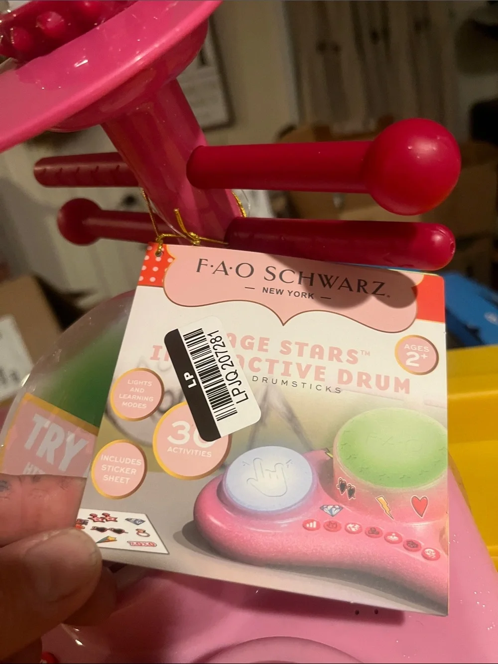 FAO Schwarz Pink Electronic Drum Set with Blue and Yellow Pads